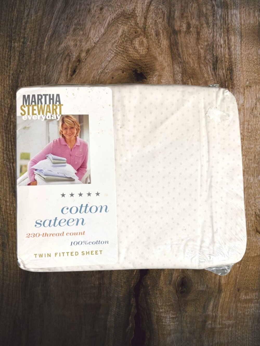 Y2K Martha Stewart Everyday Twin Fitted Sheet 230TC Cotton Sateen Pastel Dot NOS